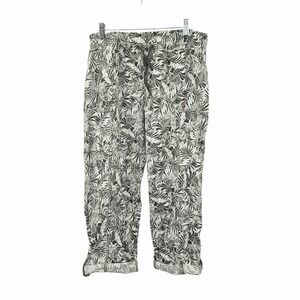 Palm Rio Plus Size 1X Tropical Palm Leaf Cargo Pants Elastic Waist Olive Green
